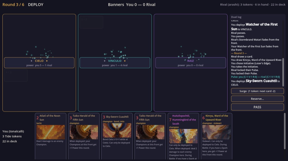 Captura del tablero ritual: los tres planos del duelo